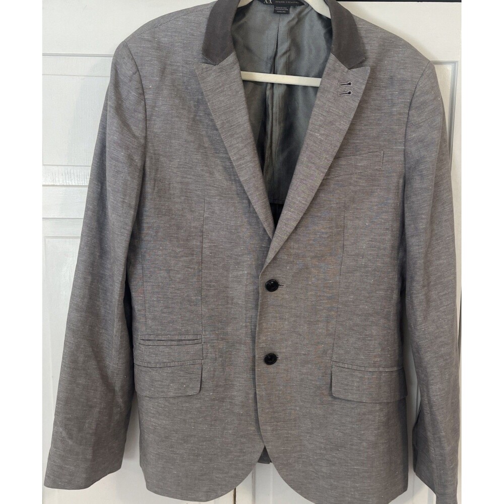 Armani Exchange Gray Linen Cotton Blend 2 Button Blazer New Size 40R